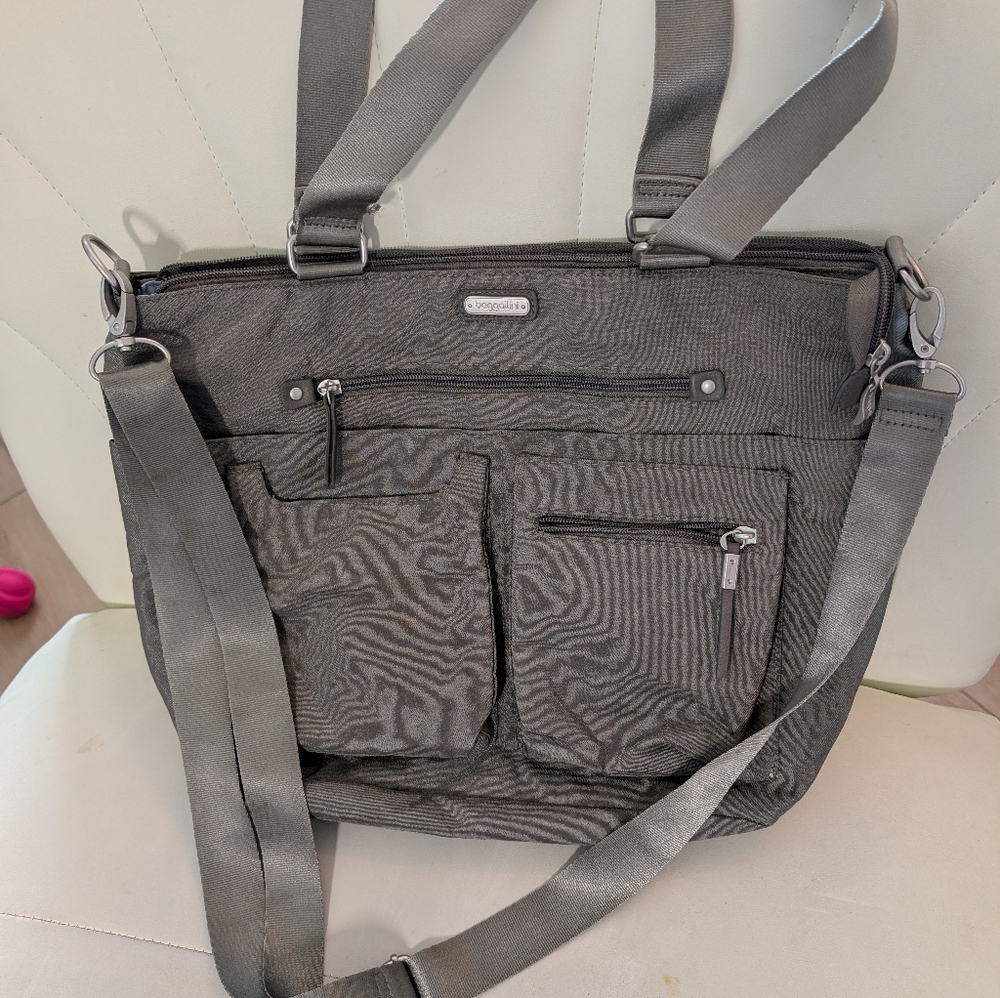 Baggallini Any Day Laptop Tote Bag Taupe/Silver Nylon - Picture 5 of 9